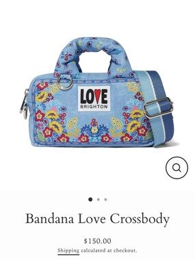 Brighton Bandana Love Crossbody Bag in Light Blue with Floral Accents NWT